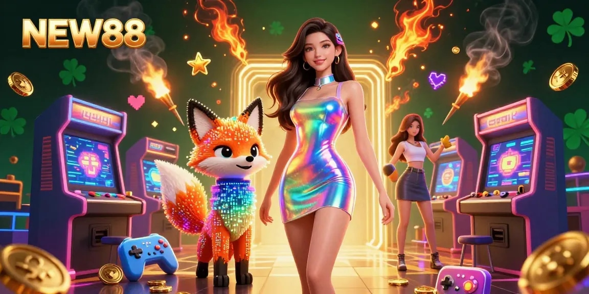 Experience thrilling gameplay at NEW88 with vibrant arcade elements and a captivating fantasy scene.