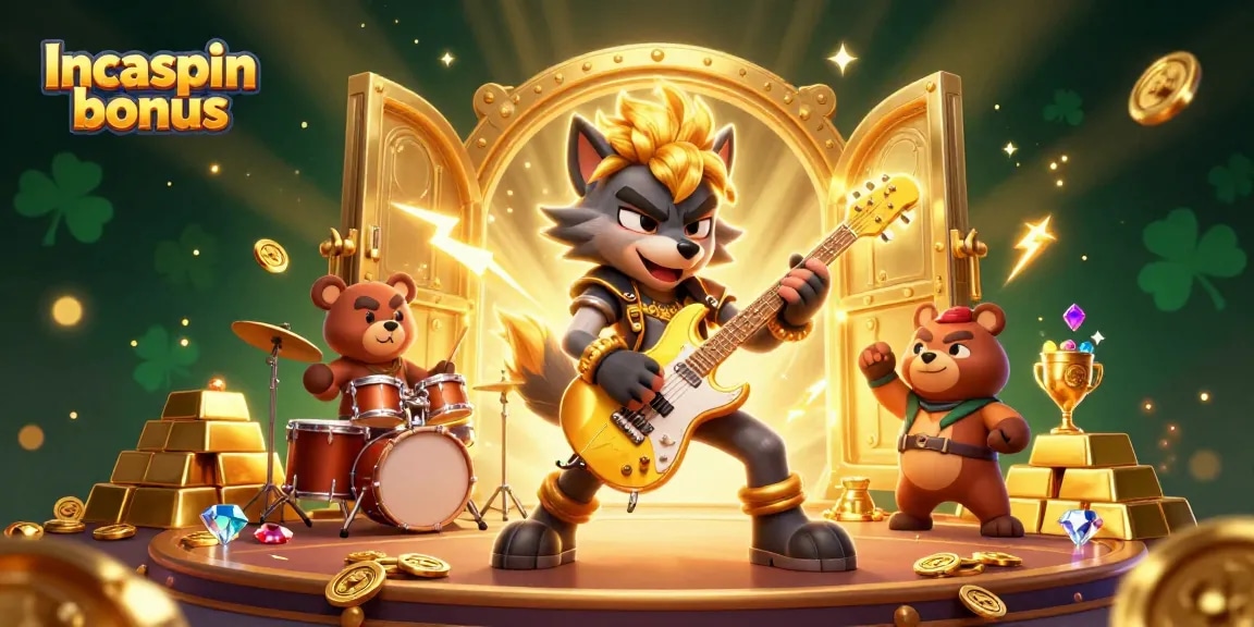 Experience exciting gameplay with the Incaspin bonus, featuring cartoon characters and dazzling casino elements.