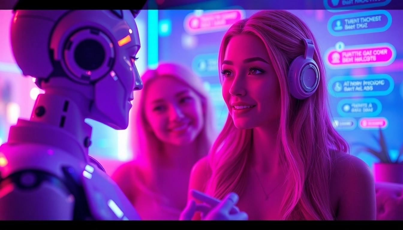 Engaging visual of AI characters conversing in a vibrant chat interface, highlighting sex ai chat.