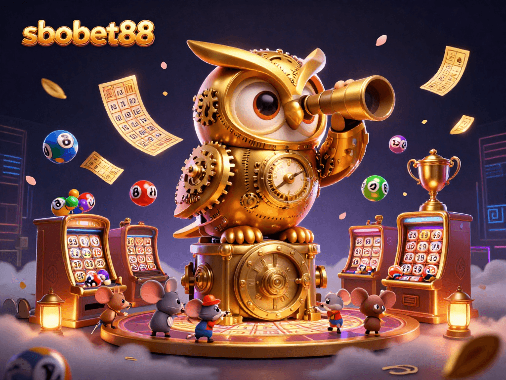 Bet on sbobet88 with expert insights as a golden owl oversees thrilling casino action.