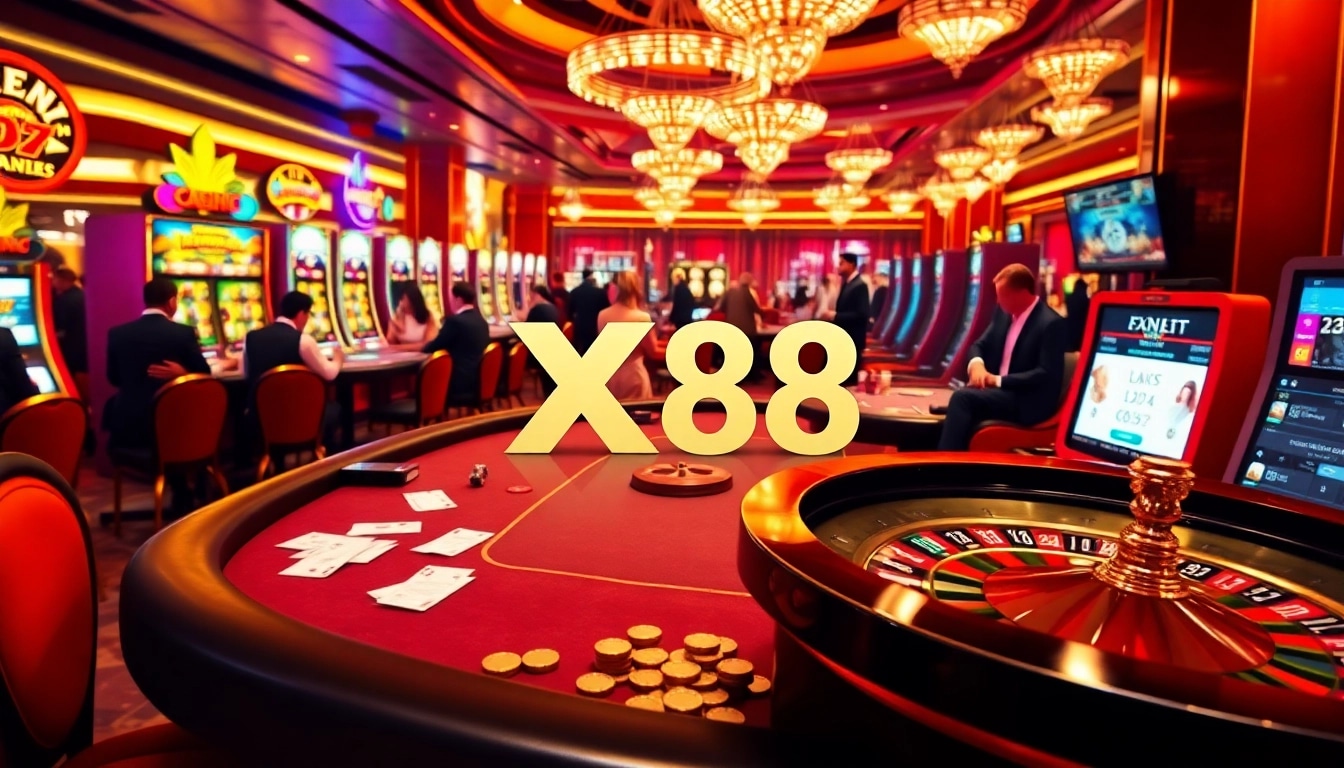 Players strategize their bets at a high-stakes table in the luxurious XX88 casino.