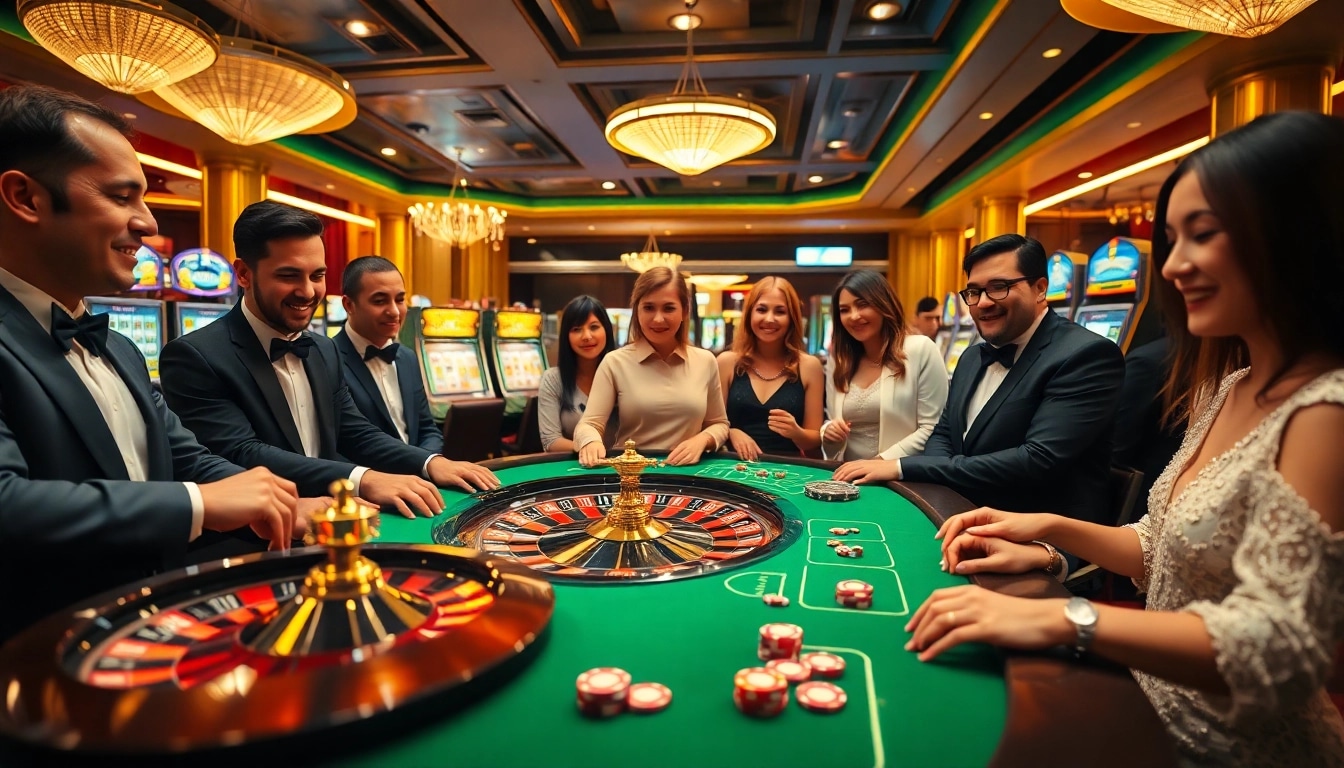 Experience the thrill of gilajp gaming at a luxurious casino setting with exciting roulette and poker tables.
