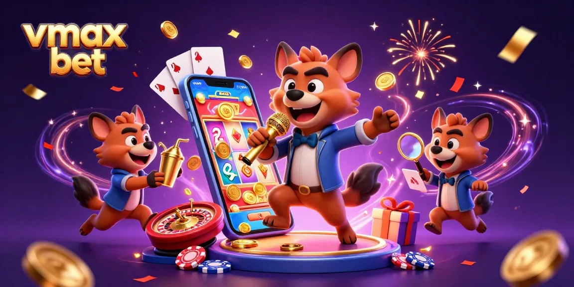 Experience the excitement of vmax bet with lively hyenas in a cartoon casino, engaging in gaming and mixing drinks.