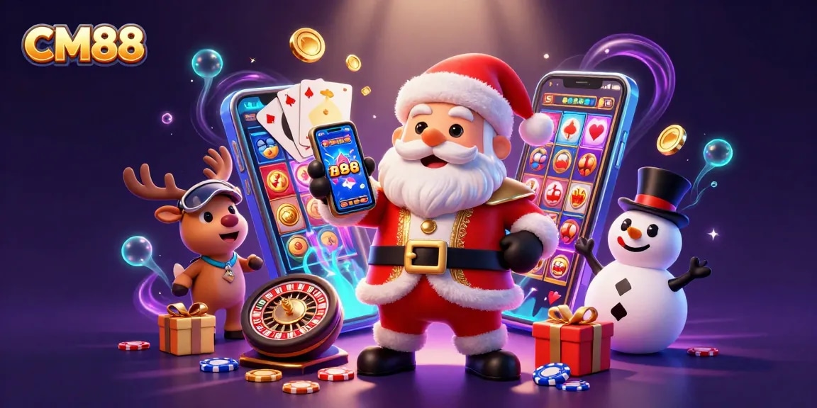 Win jackpots at CM88 with Santa and friends exploring the casino excitement.