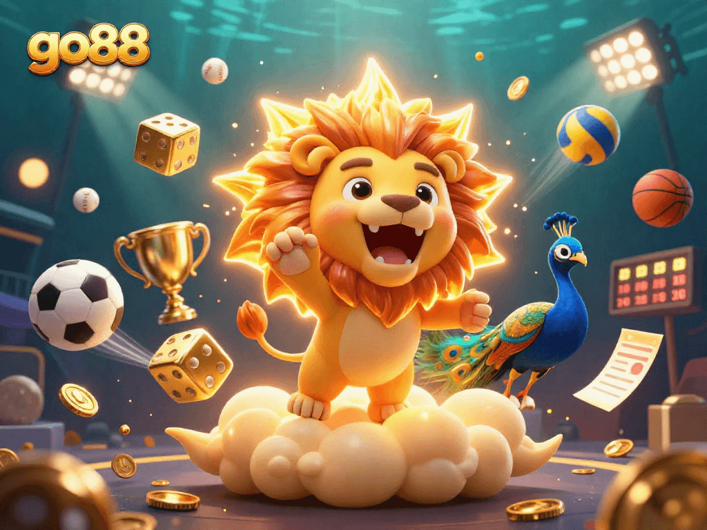 Experience the thrill of go88 with a dynamic 3D illustration capturing the vibrant casino energy.