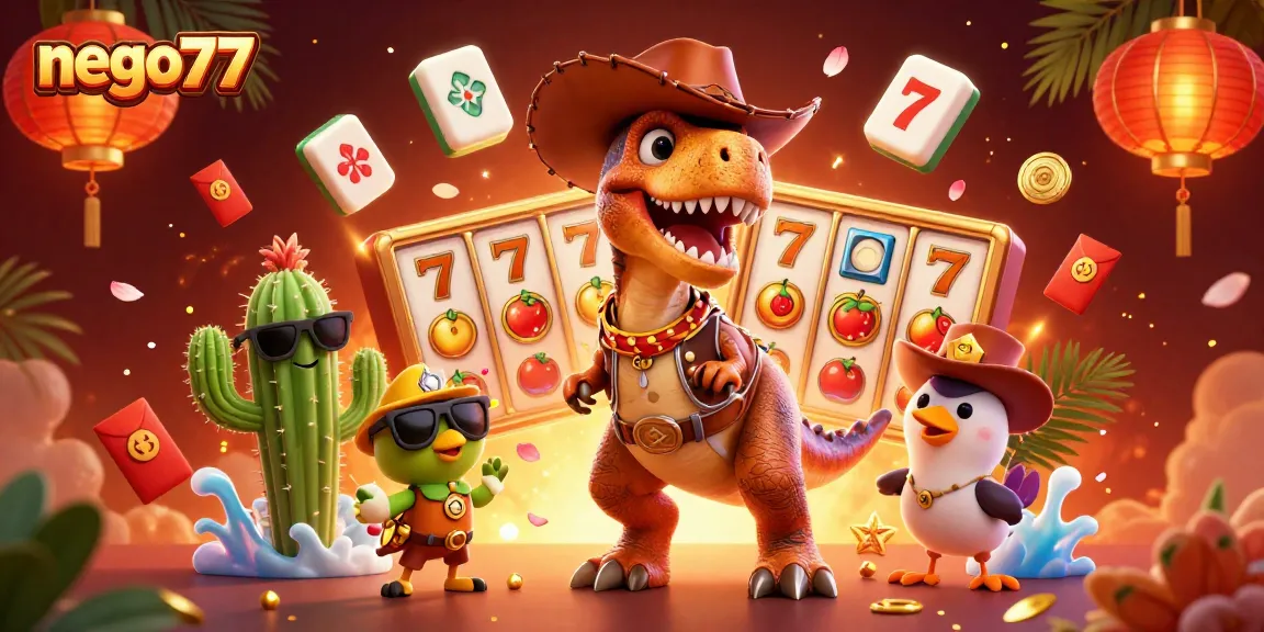 Nego77 offers exhilarating slot gameplay featuring vibrant characters and bright casino elements, perfect for gamblers.