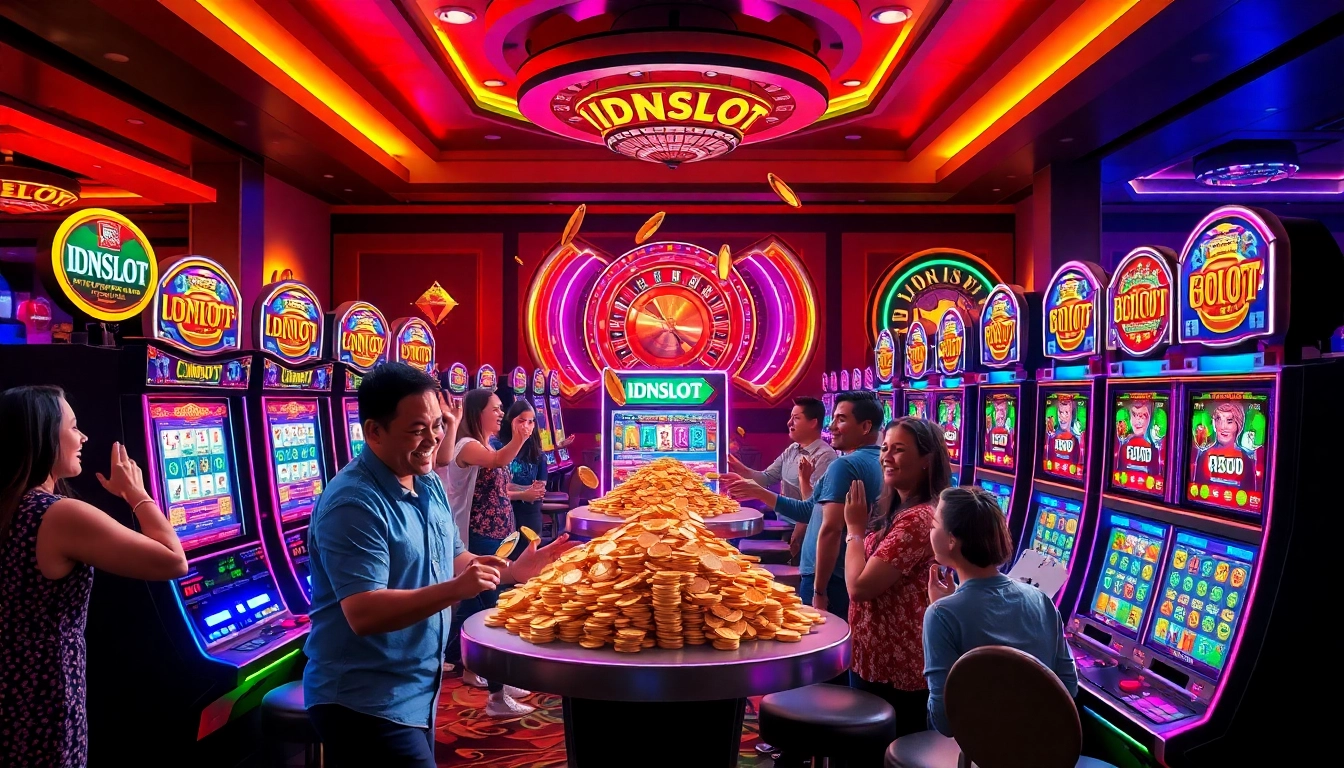 Experience the thrilling world of idnslot with vibrant casino games and excited players winning jackpots.