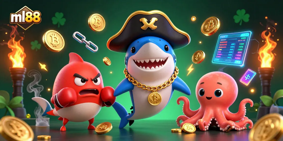 Engage with the lively characters of ml88 in an exciting 3D casino scene filled with neon crypto elements.