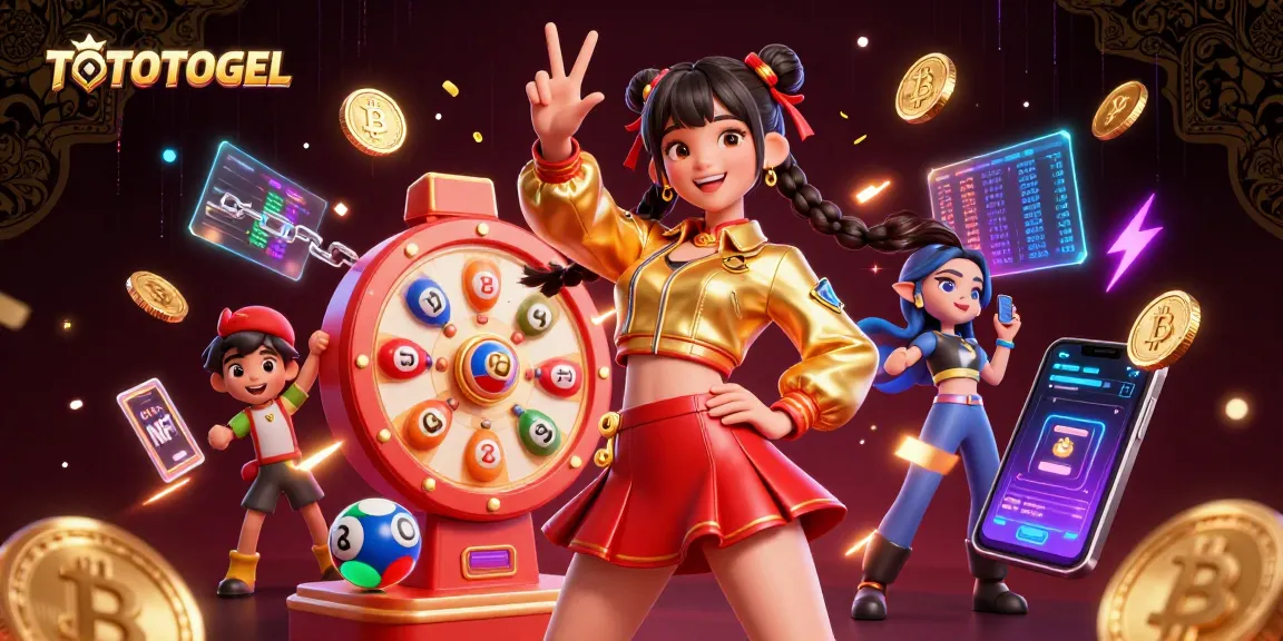 Engage with TOTOTOGEL in a vibrant scene of excitement featuring lottery elements and digital currencies.