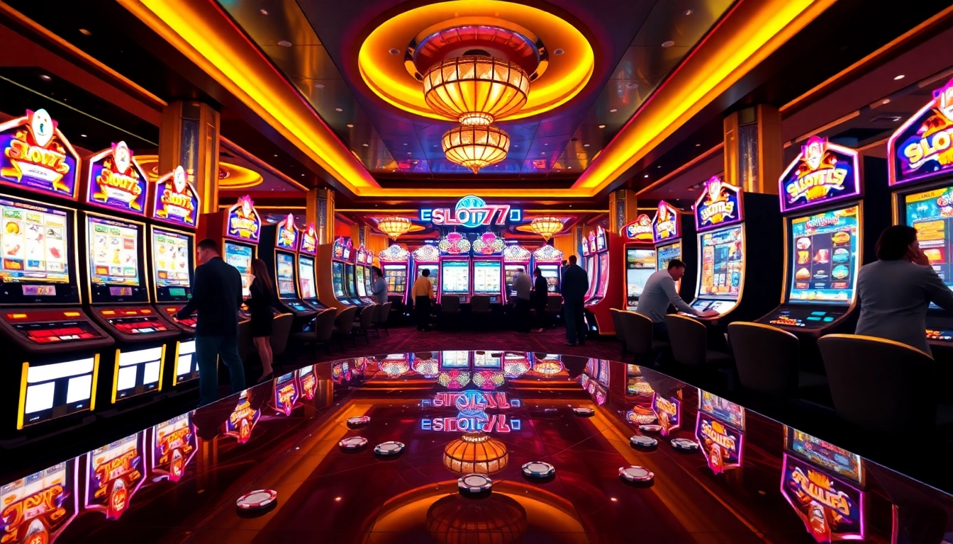 Players enjoying vibrant slots777 machines in a luxurious casino setting.