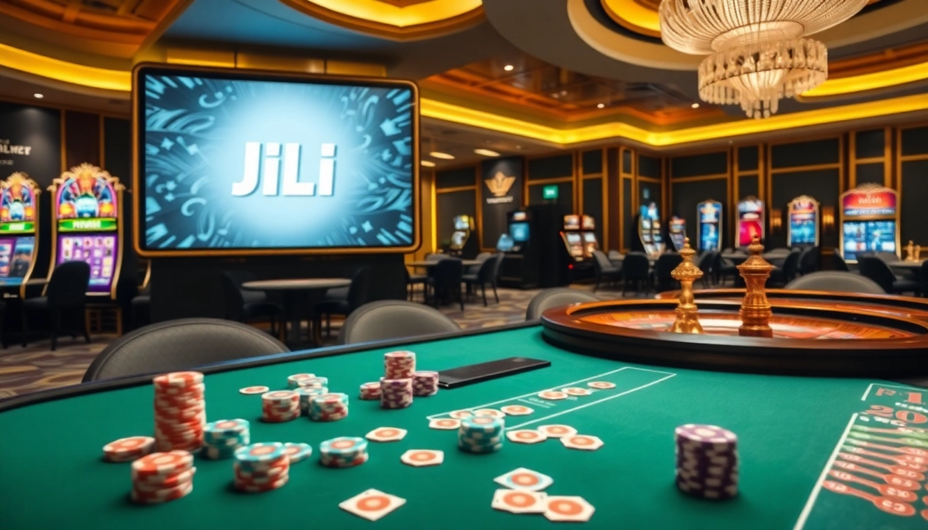Players enjoying JILI gaming with vibrant slot machines and casino tables.