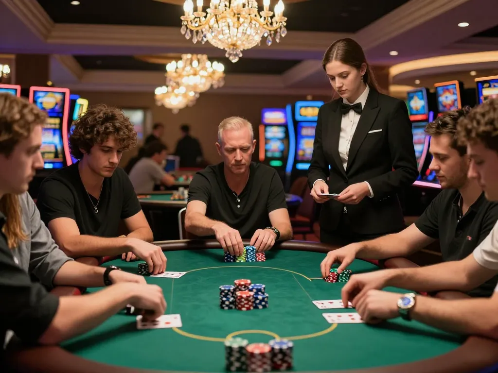 Engaged players at a vibrant poker game in KO66 com casino atmosphere, showcasing strategic gameplay and excitement.