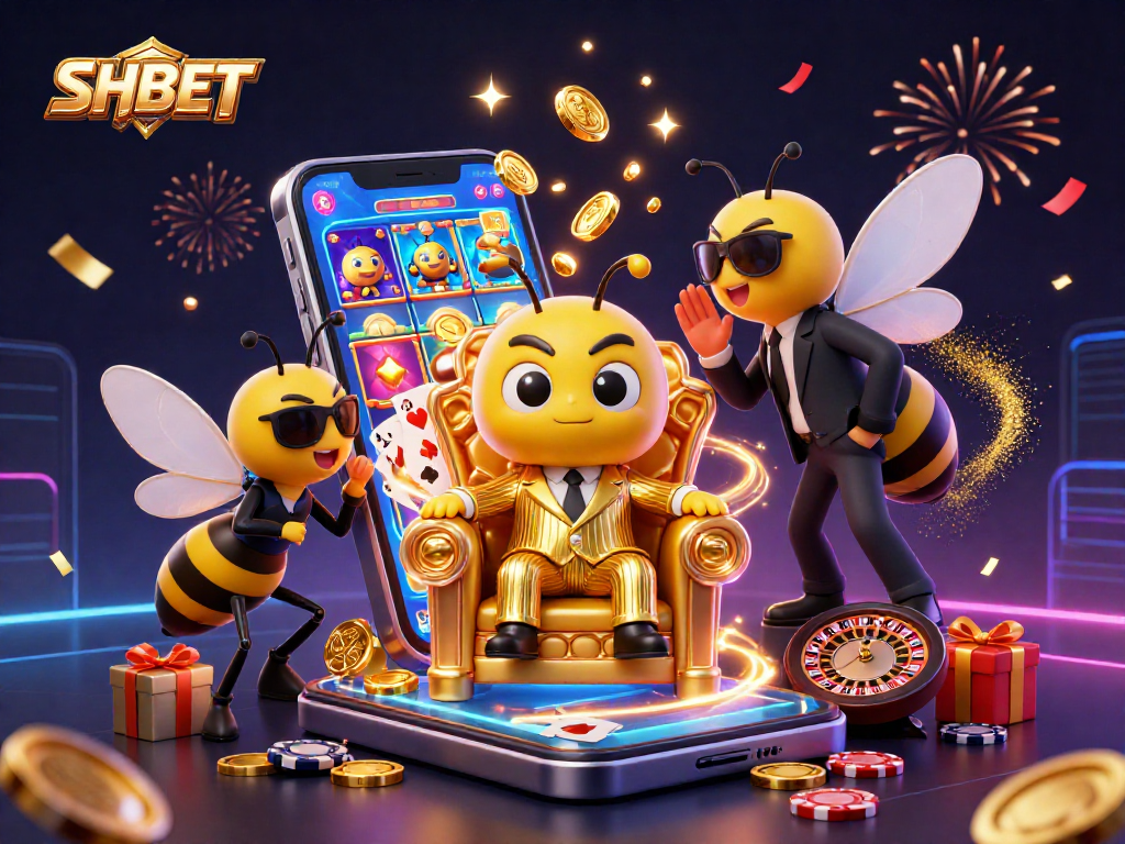 Experience the excitement of SHBET casino with cartoon characters and dynamic gaming elements.