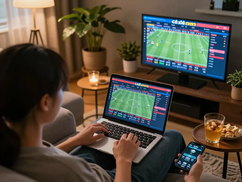 Engaging in cầu iwin sports betting while enjoying a cozy home atmosphere and strategic gameplay.