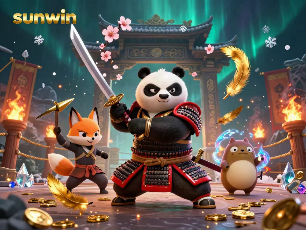 Experience thrilling gameplay with sunwin in a vibrant 3D casino adventure featuring samurai panda and ninja fox.