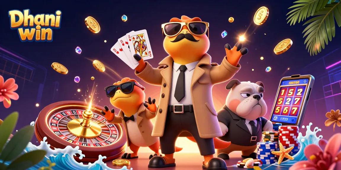 Dhani win game: Raptors in disguise entering a casino, surrounded by coins and spins