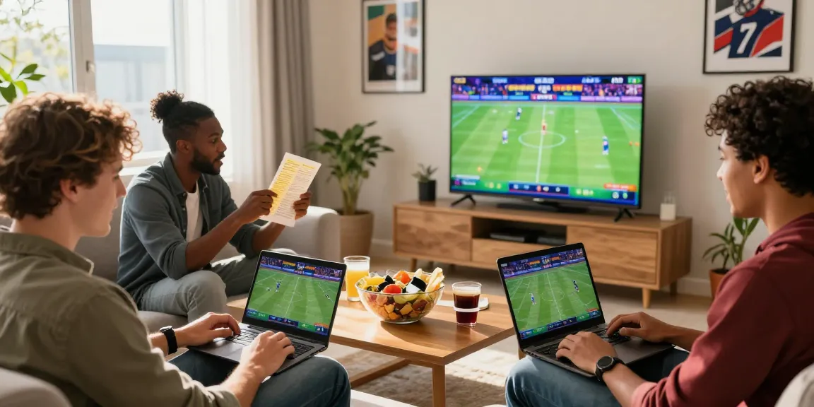 Österreichische Online Casinos: Duga Istorija Sportskog Klađenja highlights a vibrant sports betting gathering with friends, engaging in online bets.