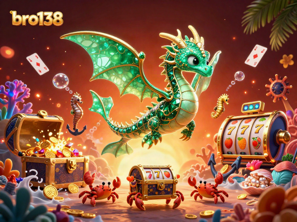 Experience thrilling wins at bro138, featuring a vibrant underwater casino scene with gems and gaming elements.