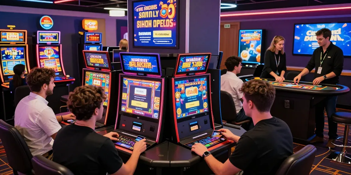 Engaging scene at credit card casinos UK showing players enjoying games and seamless transactions with neon lighting.