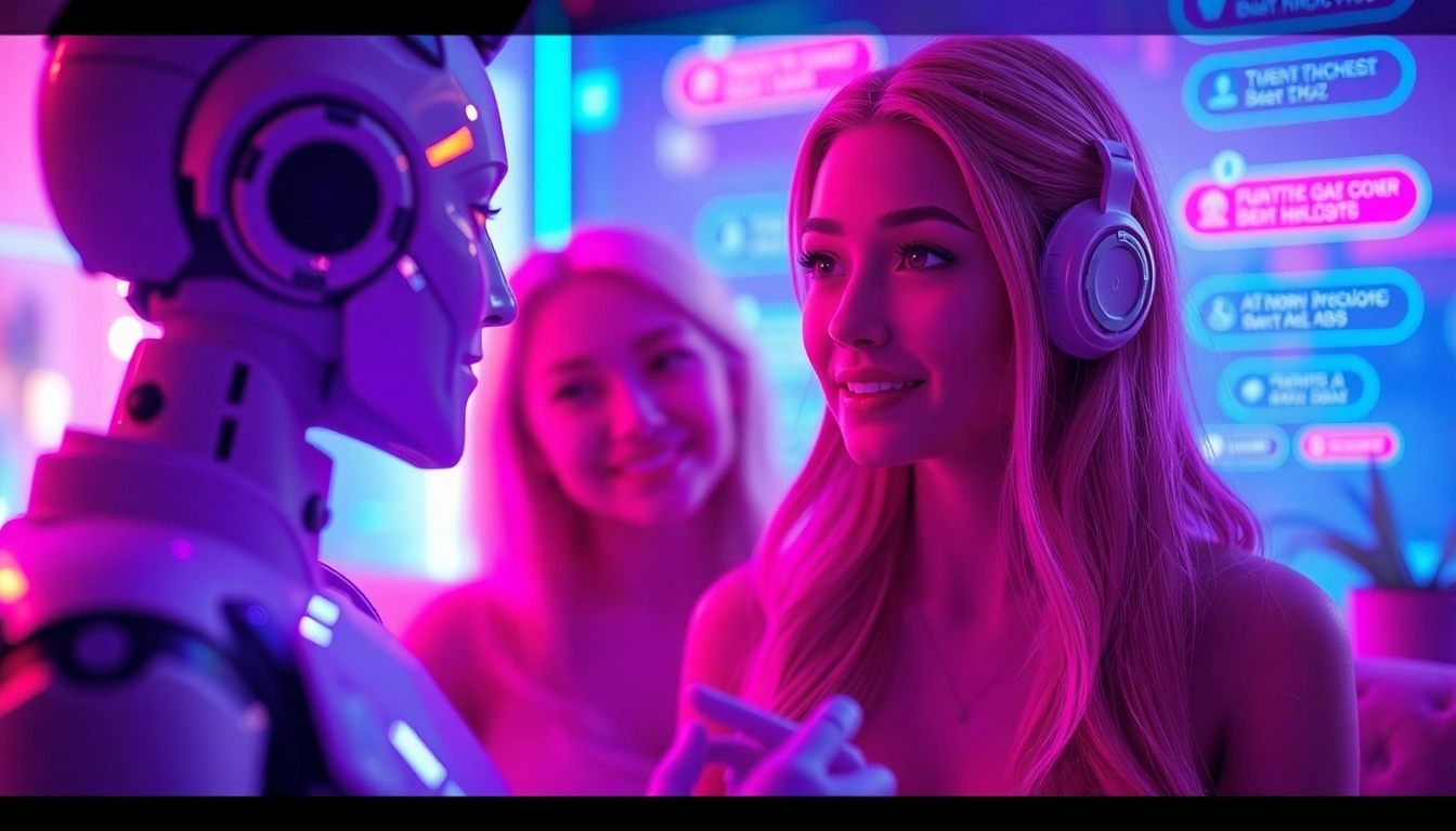 Engaging visual of AI characters conversing in a vibrant chat interface, highlighting sex ai chat.