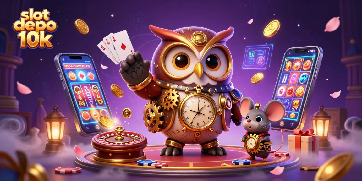Spin to win at slot depo 10k with a whimsical owl and vibrant casino elements.