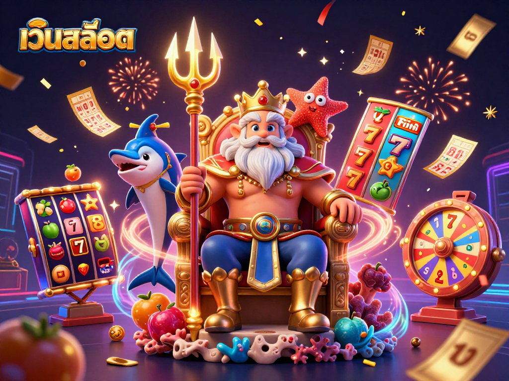 Experience เว็บสล็อต with Neptune and vibrant slot elements in this lively gambling scene.