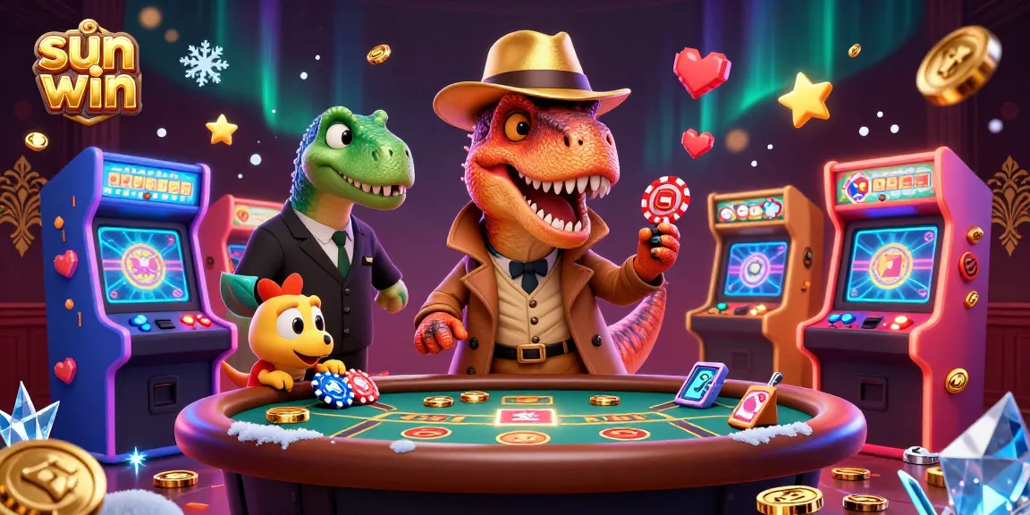 Hit big with sun win at a dynamic blackjack game, featuring 3D cartoon dinosaurs and vibrant arcade elements.