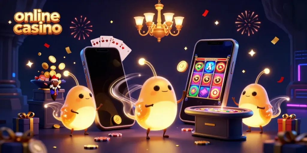 Experience an engaging online casino scene with glowing characters and thrilling game elements.