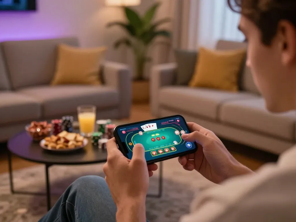 Engaging in online poker with nhà cái uy tín 88aa in a cozy home setting, highlighting responsible gaming.