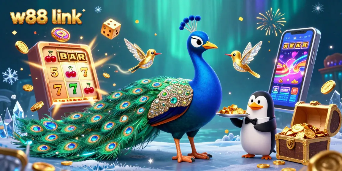 Win big with W88 link - vibrant 3D casino scene showcasing games and excitement.