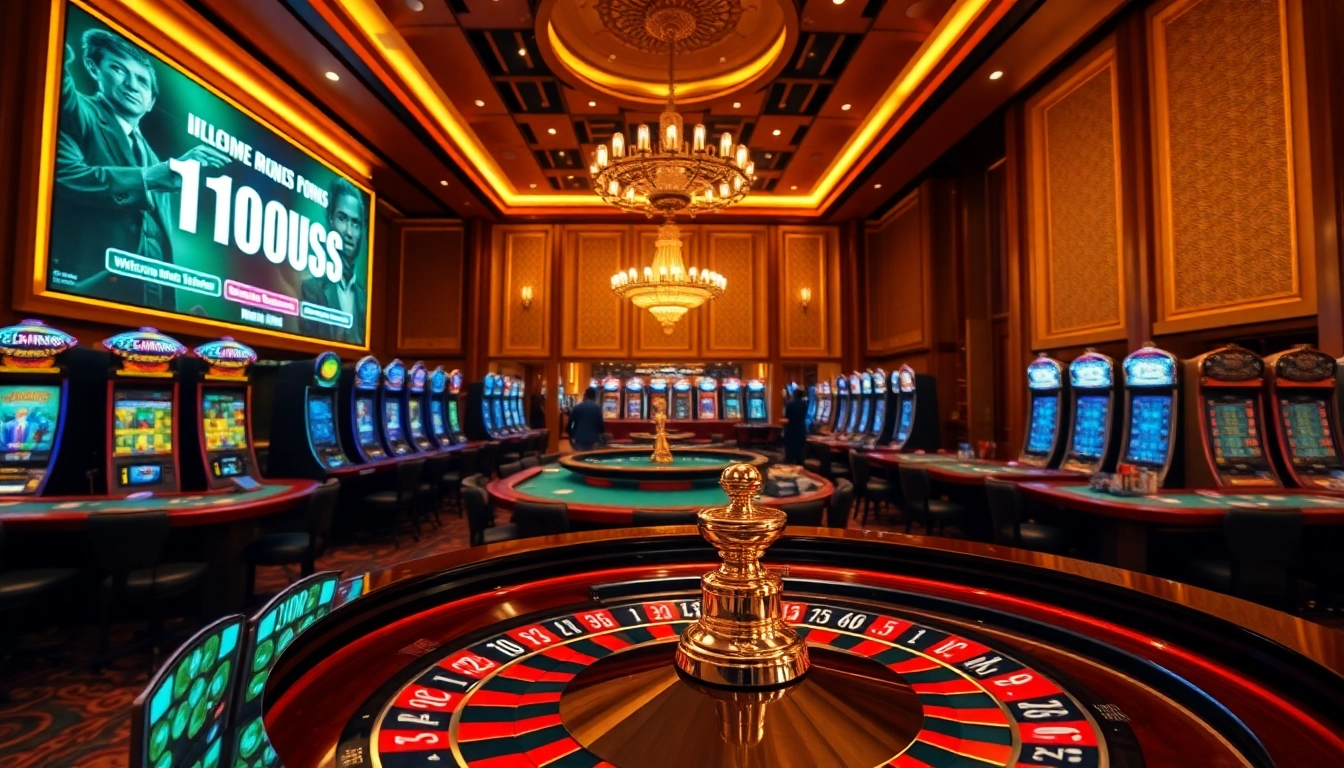 A vibrant casino scene showcasing gambling elements from https://11win.br.com/ including poker chips and a roulette wheel.