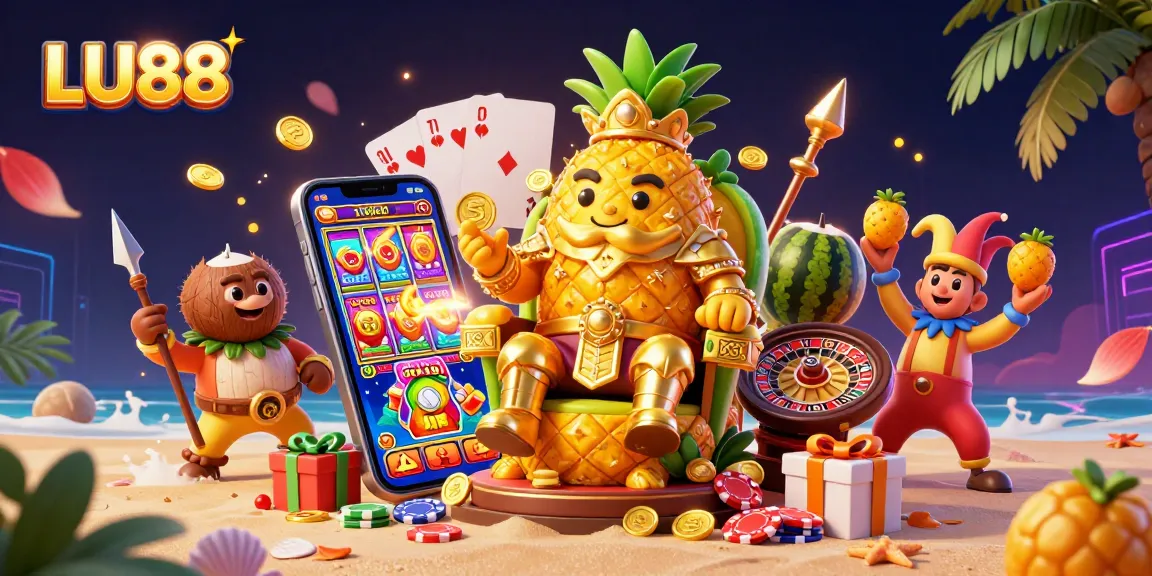 Spin the reels with LU88 as the golden pineapple king rules the festive beach casino!