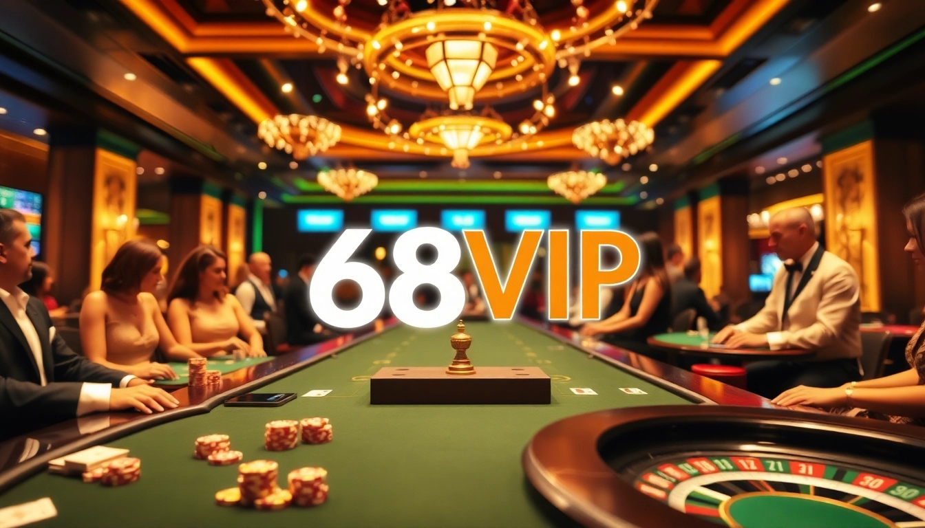 Players enjoy a premium gaming experience at 68VIP casino with vibrant tables and luxury details.