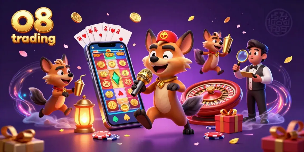 Engage with exciting gameplay at o8 trading with vibrant casino illustration featuring hyenas in action.