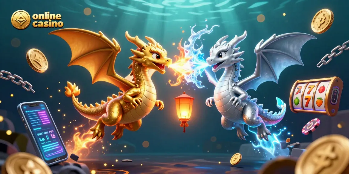 An exciting scene showcasing dragons in an online casino Australia setting with crypto elements and immersive rich visuals.