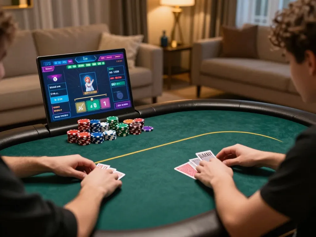 Experience intense gameplay at 32win with players strategizing in a vibrant virtual poker setting