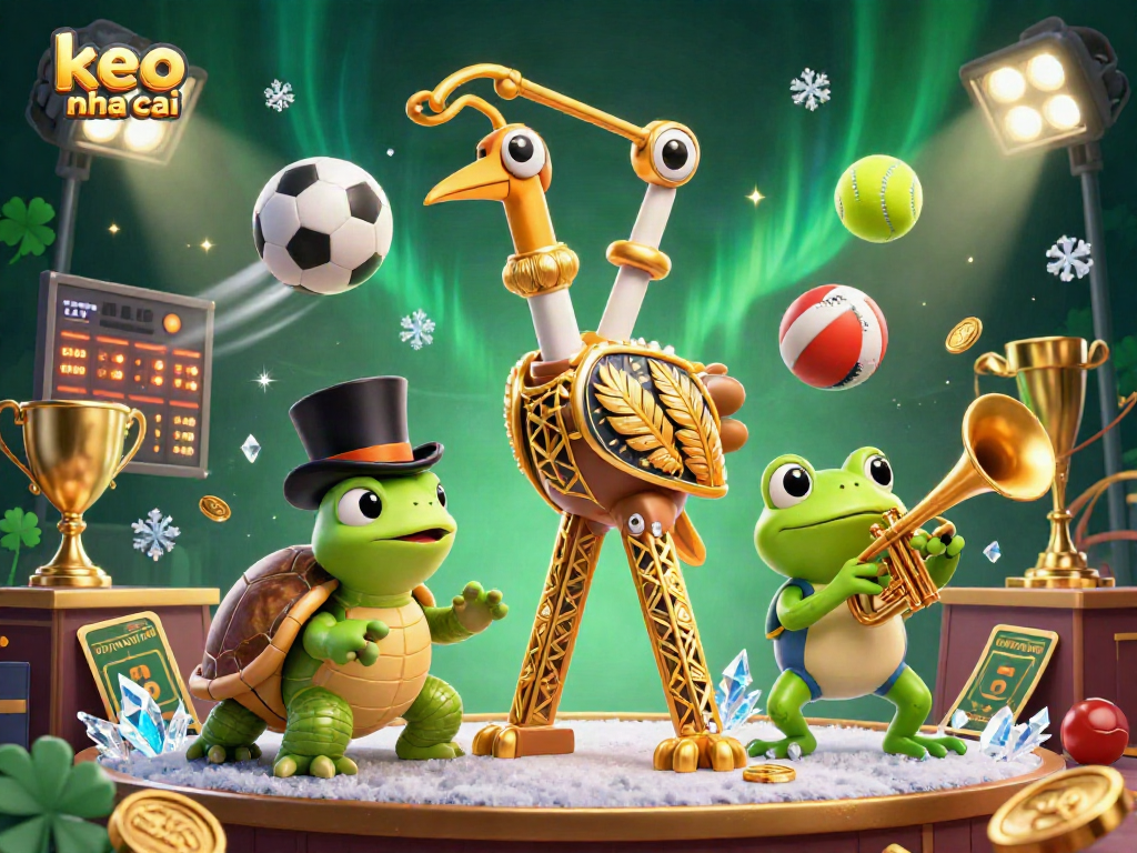 Engage with keo nha cai excitement in an ultra-detailed 3D casino illustration featuring vibrant characters and dynamic sports elements.