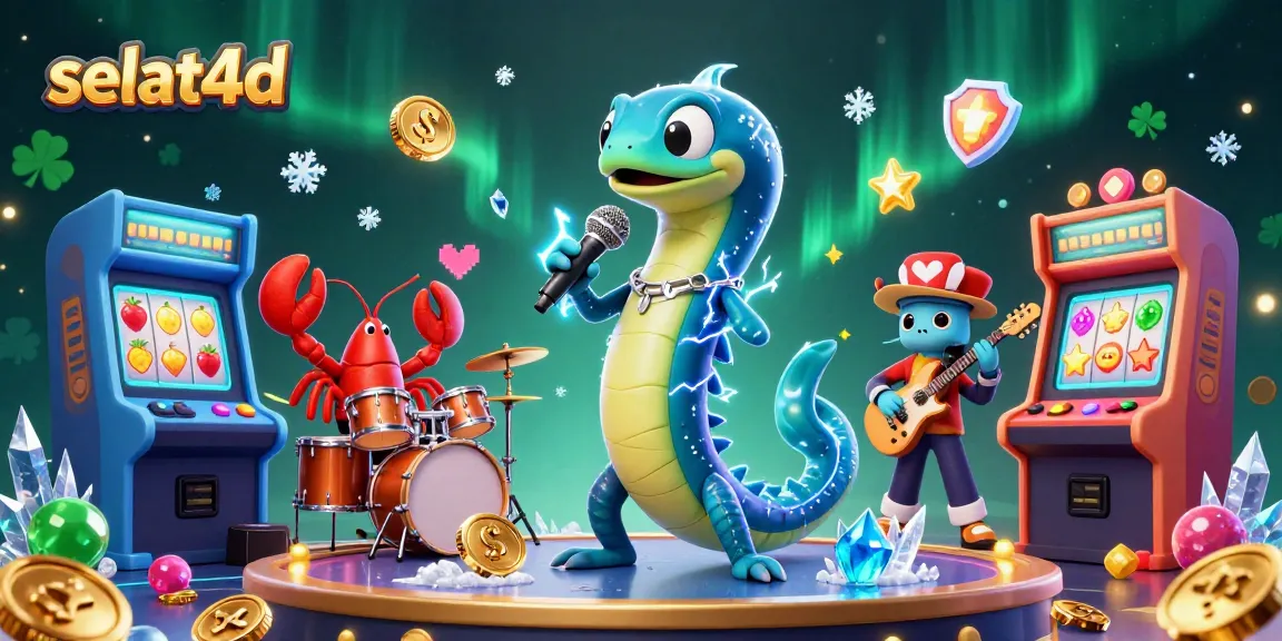 selat4d showcases an electric eel DJ in an underwater casino with vibrant game elements.