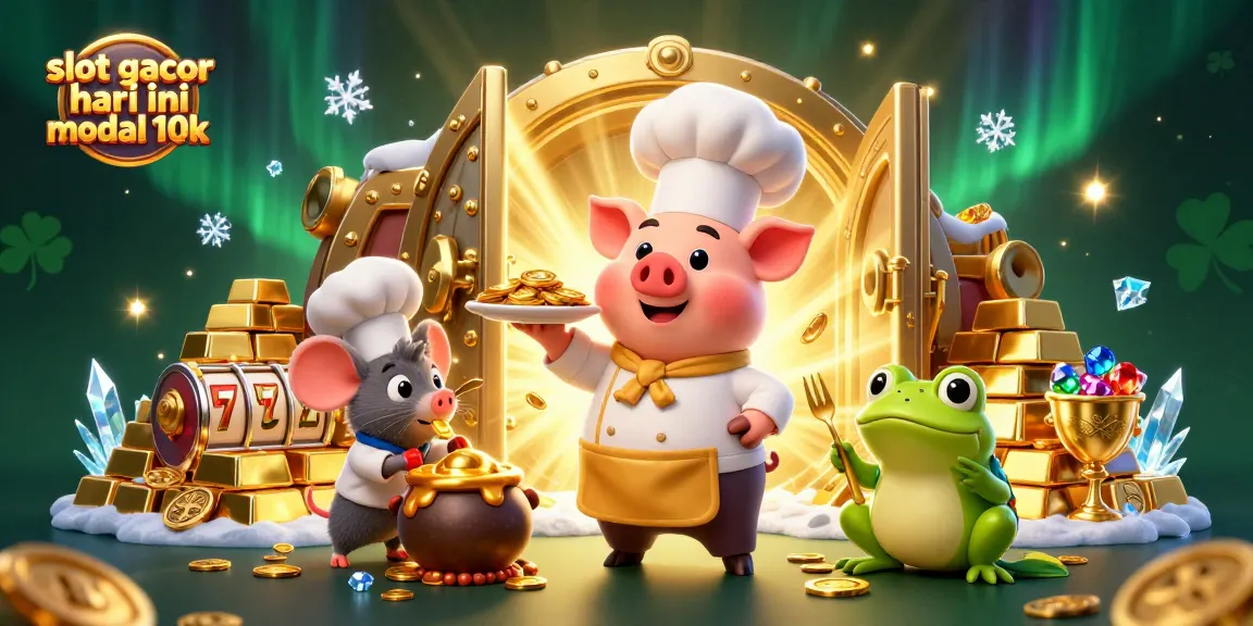 Engage with slot gacor hari ini modal 10k highlighted by a chef pig and vibrant casino elements.