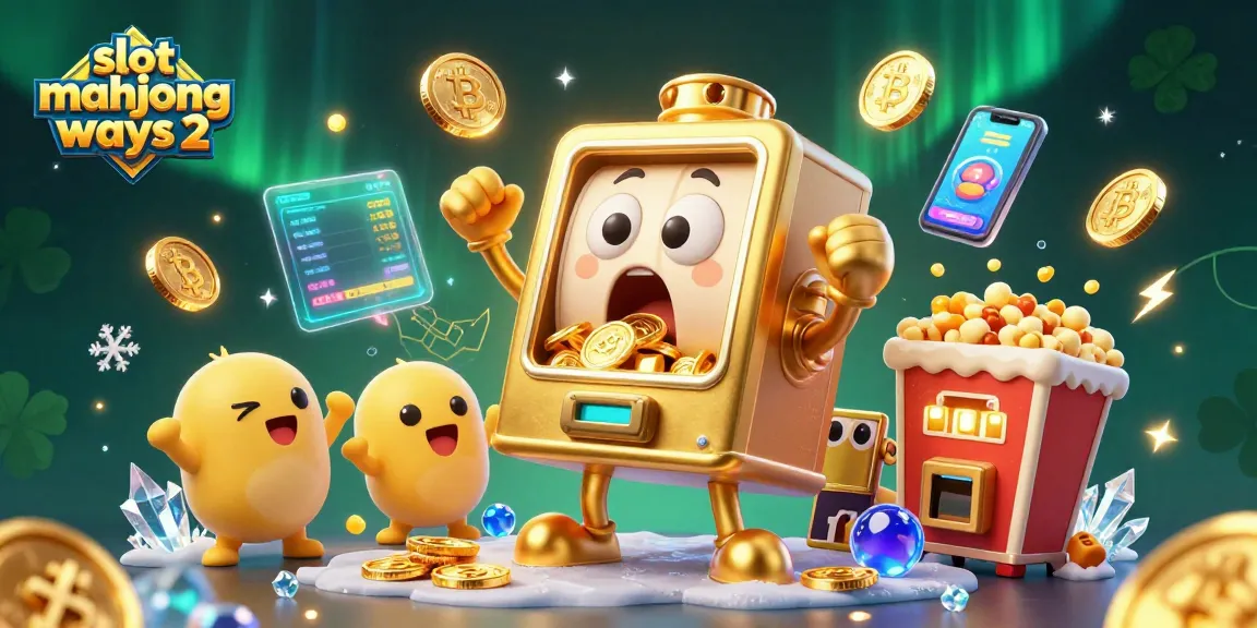 Experience the thrill of slot mahjong ways 2 as a joyful slot machine hits a jackpot surrounded by coins and cheering machines.