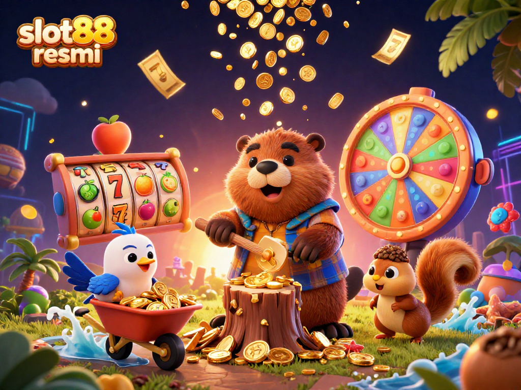 Experience the thrill of slot88 resmi with vibrant characters and exciting winnings depicted in a 3D illustration.
