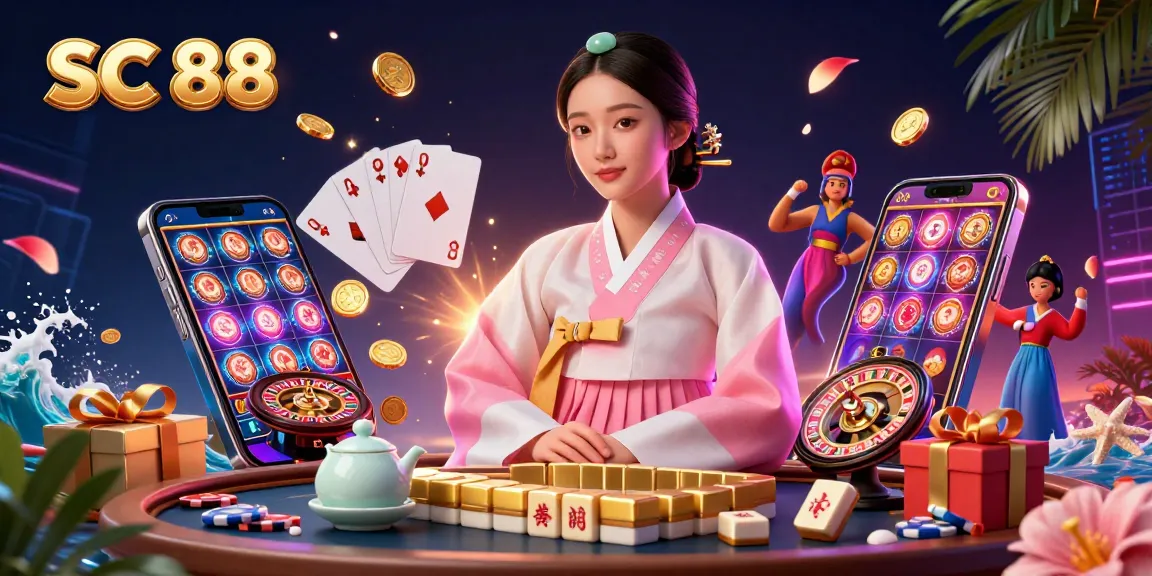 Experience fortune with SC 88 through a vibrant casino scene of games and elegance.