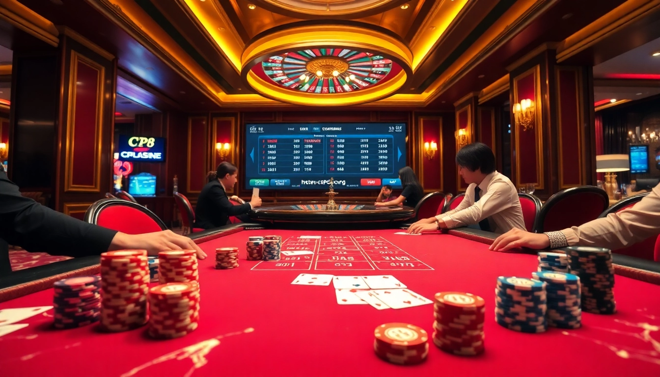 Engaged players at a vibrant poker table in a luxurious casino at https://cpc188.org.