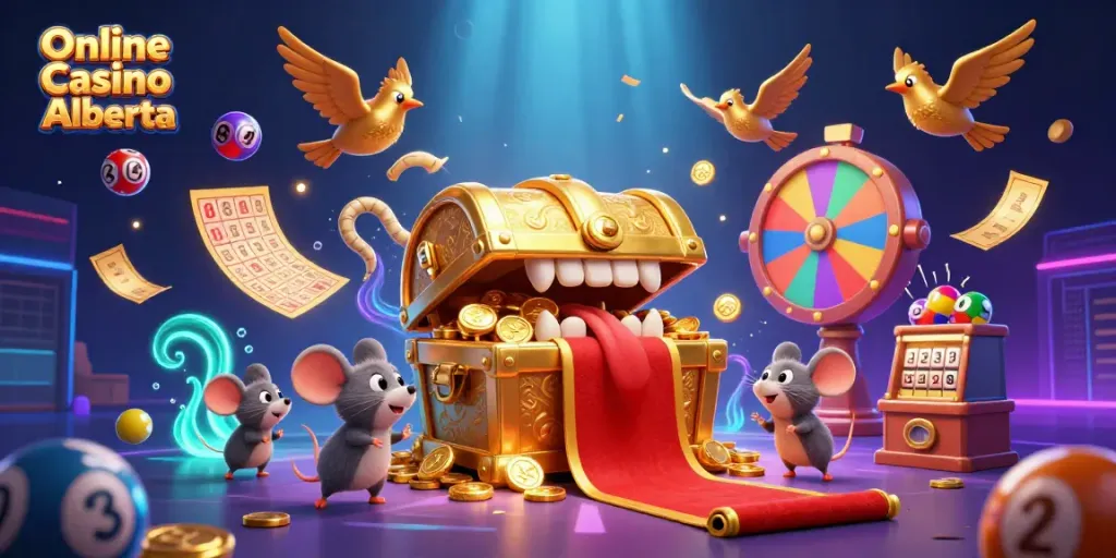 Engage in thrilling action at Online Casino Alberta with a vibrant illustration of gameplay excitement and rewards.