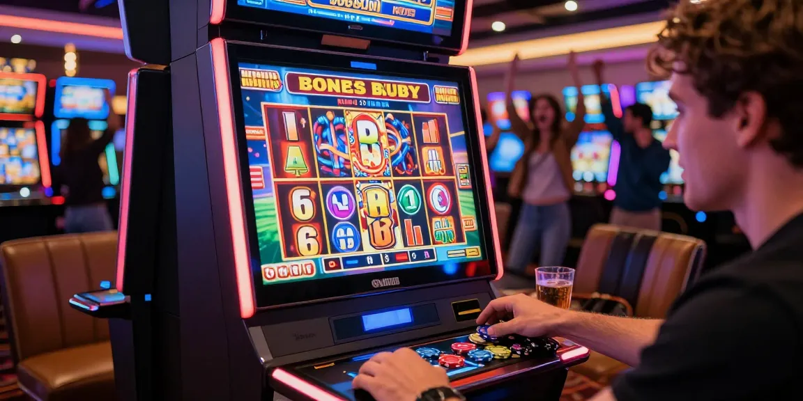 Player engaged with bonus buy slots in a vibrant casino setting, showcasing excitement and gaming atmosphere.