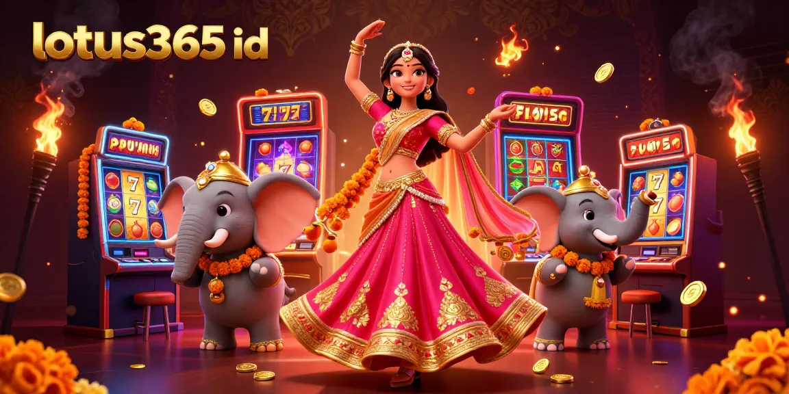 Experience thrilling wins with lotus365 id showcasing vibrant slot machines and festive elements.