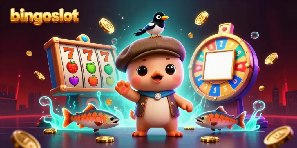 Permainan bingoslot menyenangkan dengan karakter lucu dan elemen slot jackpot berwarna-warni.