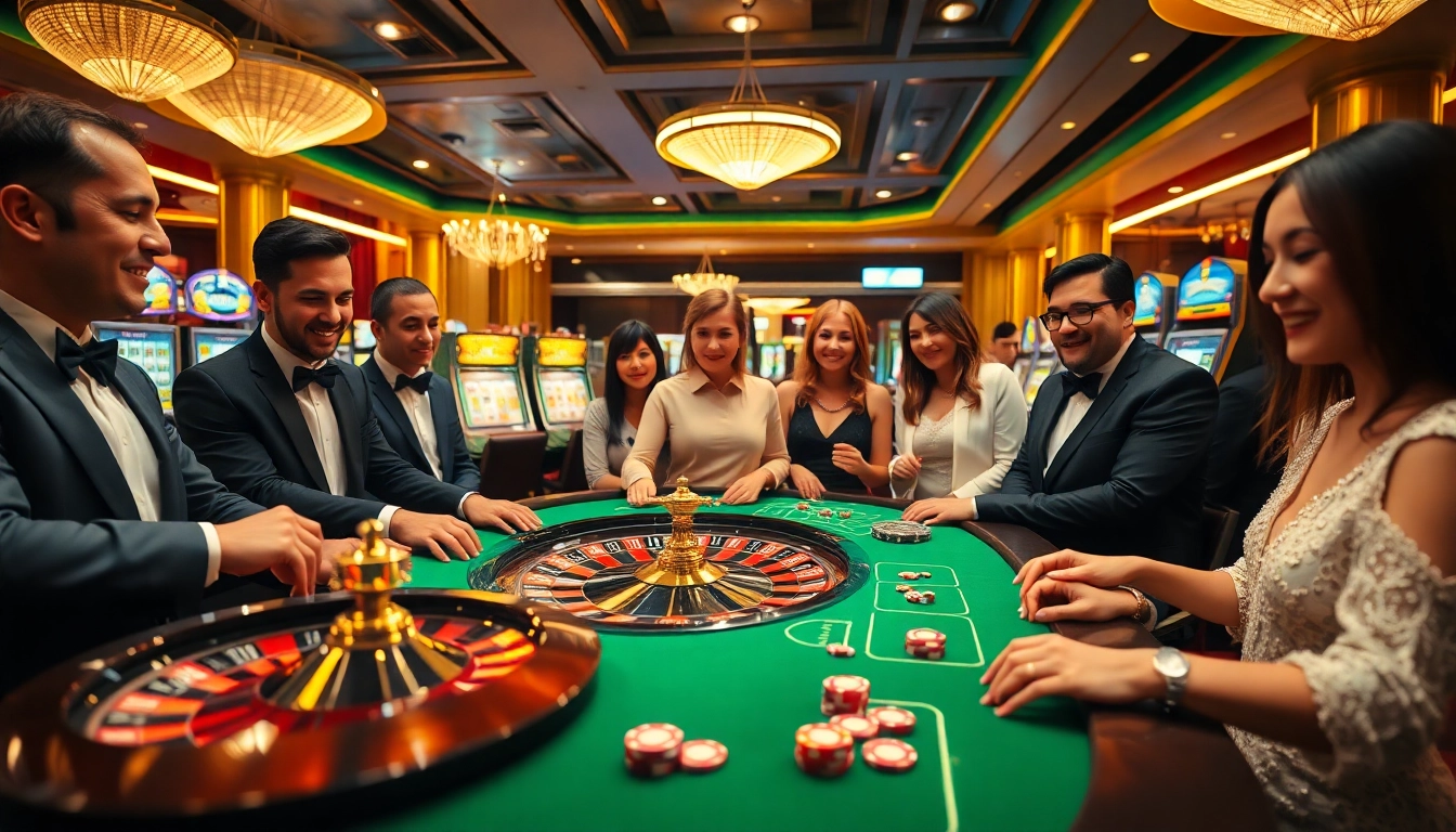 Experience the thrill of gilajp gaming at a luxurious casino setting with exciting roulette and poker tables.