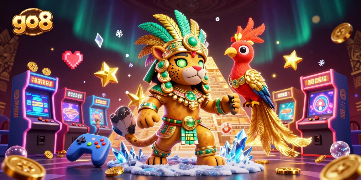 Experience thrilling gameplay at Go8 with a vibrant 3D casino scene featuring dynamic arcade elements.