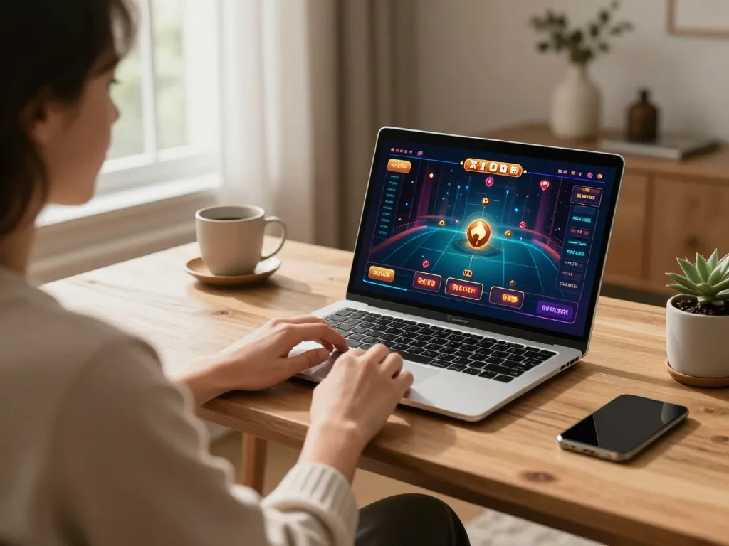Rik vip player strategizing in a cozy home office on a laptop, experiencing online gaming.